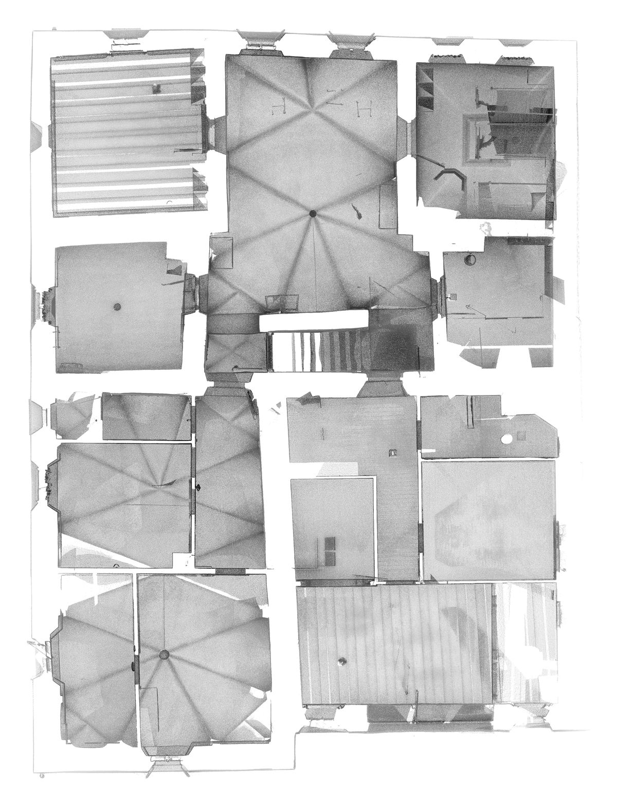 Punktwolke des umgekehrten Deckenplans, welche die Gewölbedecken zeigt.