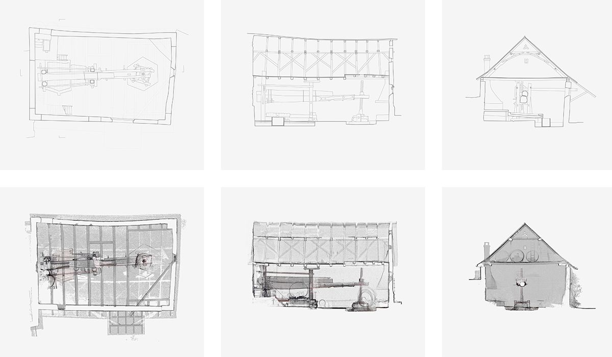 Auszug aus dem Dokumentationspaket des Katztorkels, 2D-Pläne sowie bearbeitete Punktwolken.